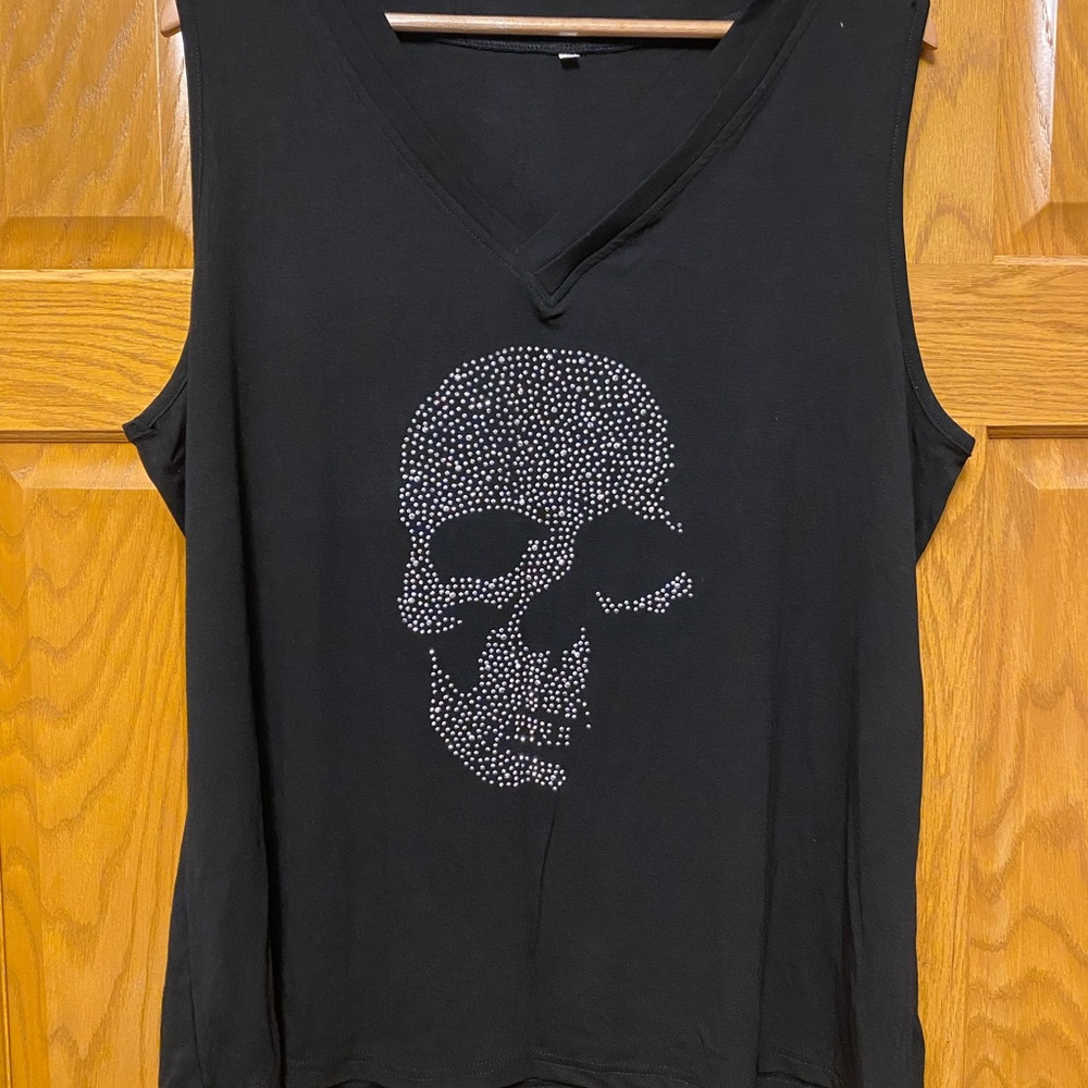 Gothic Revival Black Rhinestone Skull Tank Top XXL